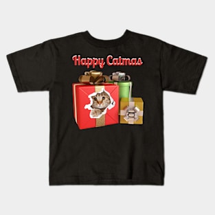 Christmas - Happy Catmas, cat in a present, family christmas pjama t-shirt Kids T-Shirt